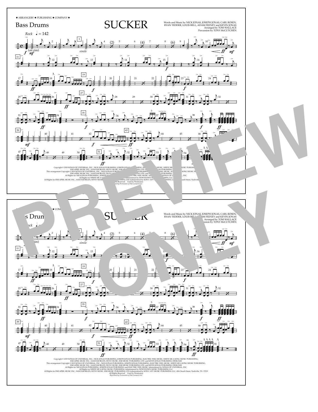 Learn to play Jonas Brothers Sucker (arr. Tom Wallace) - Bass Drums sheet music for Marching Band in minutes. Jonas Brothers Sucker (arr. Tom Wallace) - Bass Drums sheet music notes and chords
