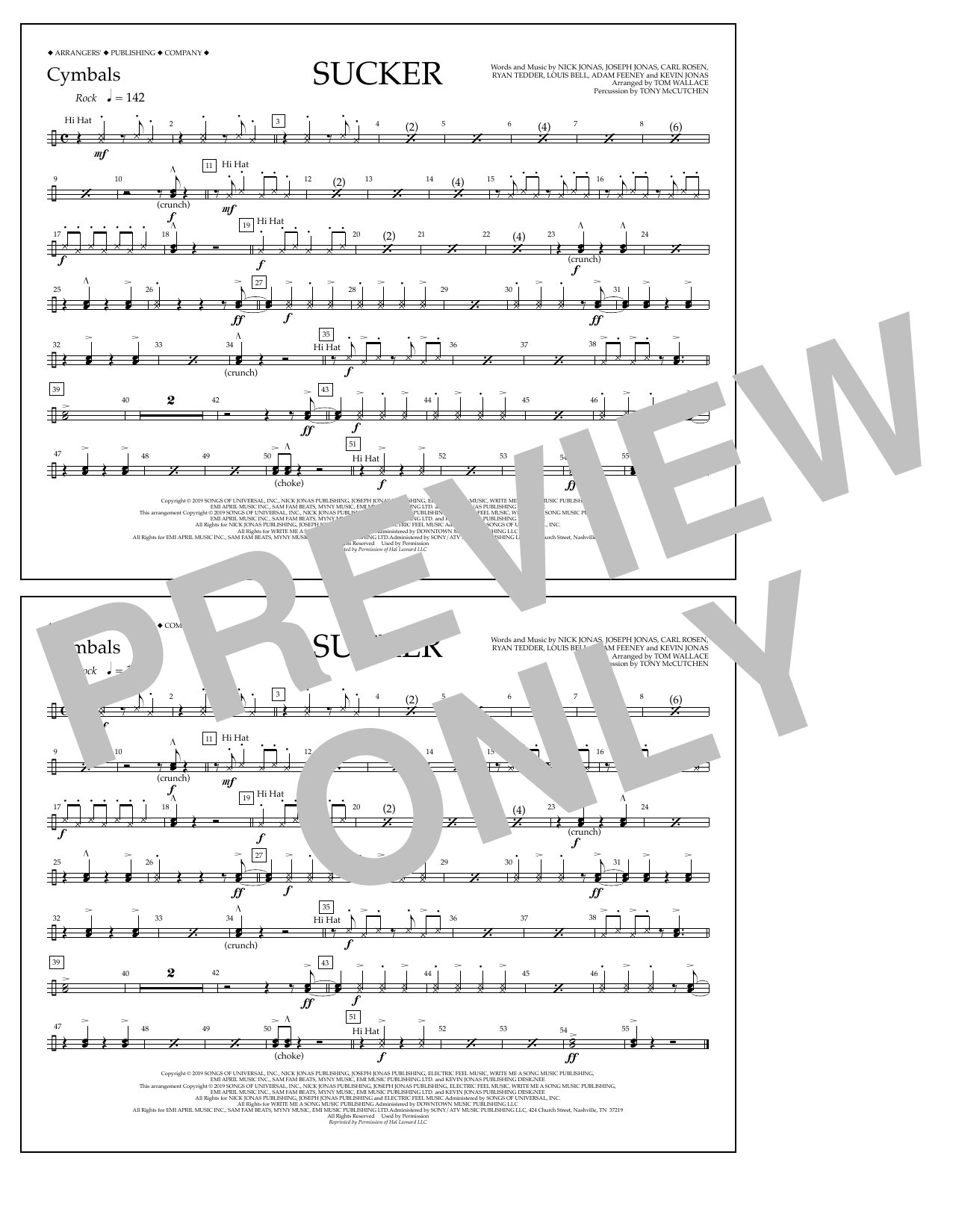 Learn to play Jonas Brothers Sucker (arr. Tom Wallace) - Cymbals sheet music for Marching Band in minutes. Price: 7.8900$ Jonas Brothers Sucker (arr. Tom Wallace) - Cymbals sheet music notes and chords arranged for Marching Band