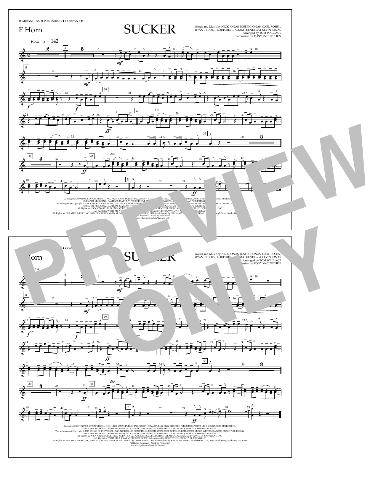 Learn to play Jonas Brothers Sucker (arr. Tom Wallace) - F Horn sheet music for Marching Band in minutes. Price: 7.8900$ Jonas Brothers Sucker (arr. Tom Wallace) - F Horn sheet music notes and chords arranged for Marching Band
