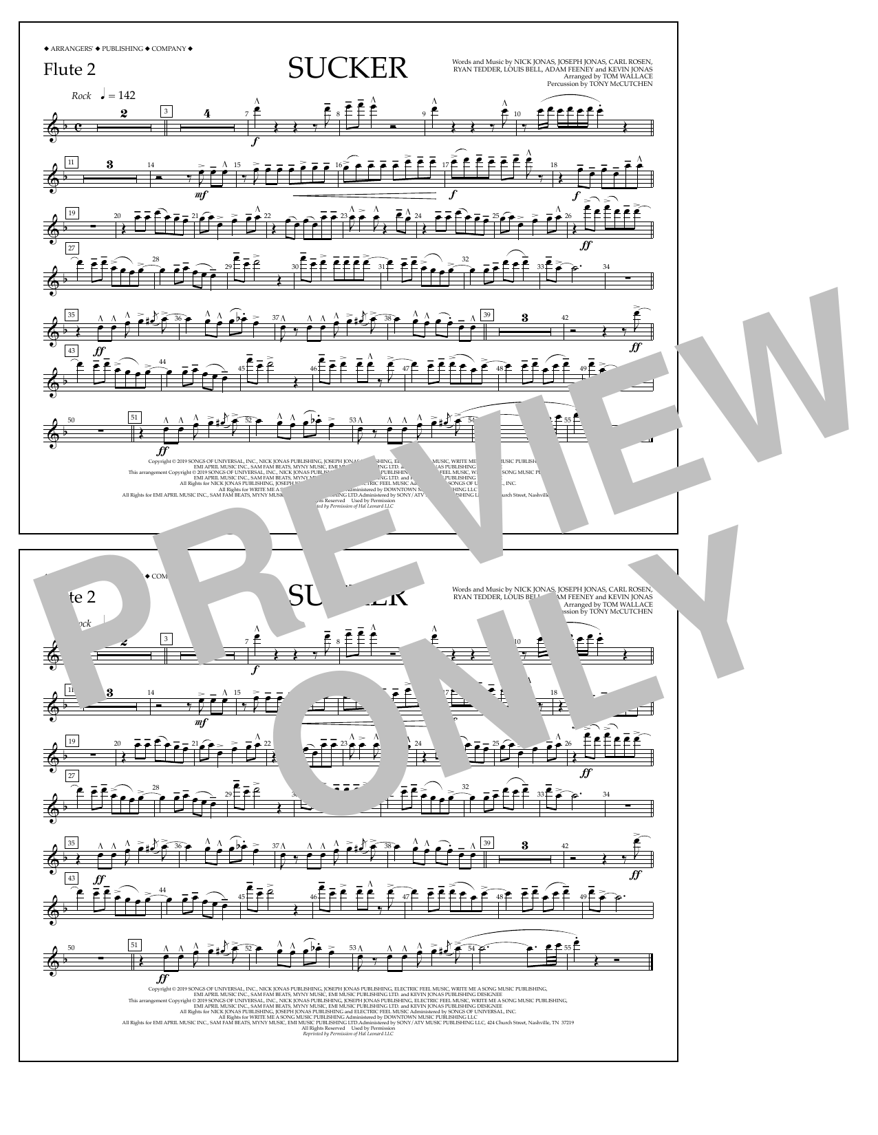 Learn to play Jonas Brothers Sucker (arr. Tom Wallace) - Flute 2 sheet music for Marching Band in minutes. Price: 7.8900$ Jonas Brothers Sucker (arr. Tom Wallace) - Flute 2 sheet music notes and chords arranged for Marching Band