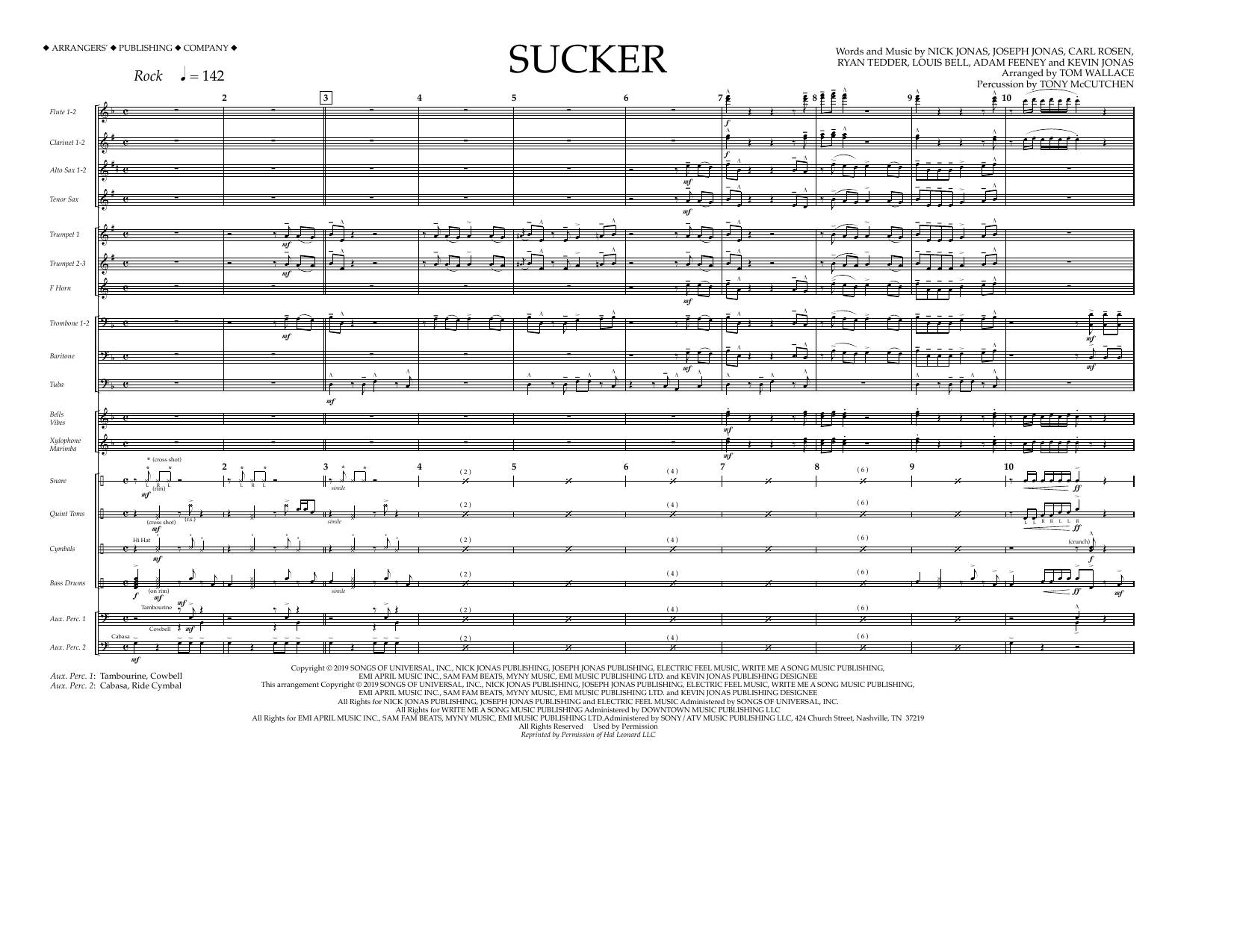 Learn to play Jonas Brothers Sucker (arr. Tom Wallace) - Full Score sheet music for Marching Band in minutes. Jonas Brothers Sucker (arr. Tom Wallace) - Full Score sheet music notes and chords