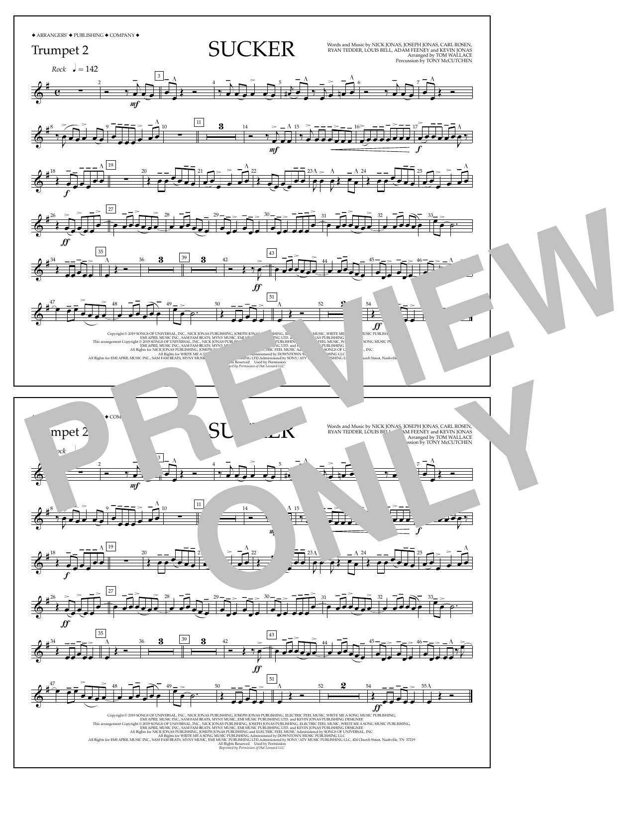 Learn to play Jonas Brothers Sucker (arr. Tom Wallace) - Trumpet 2 sheet music for Marching Band in minutes. Price: 7.8900$ Jonas Brothers Sucker (arr. Tom Wallace) - Trumpet 2 sheet music notes and chords arranged for Marching Band