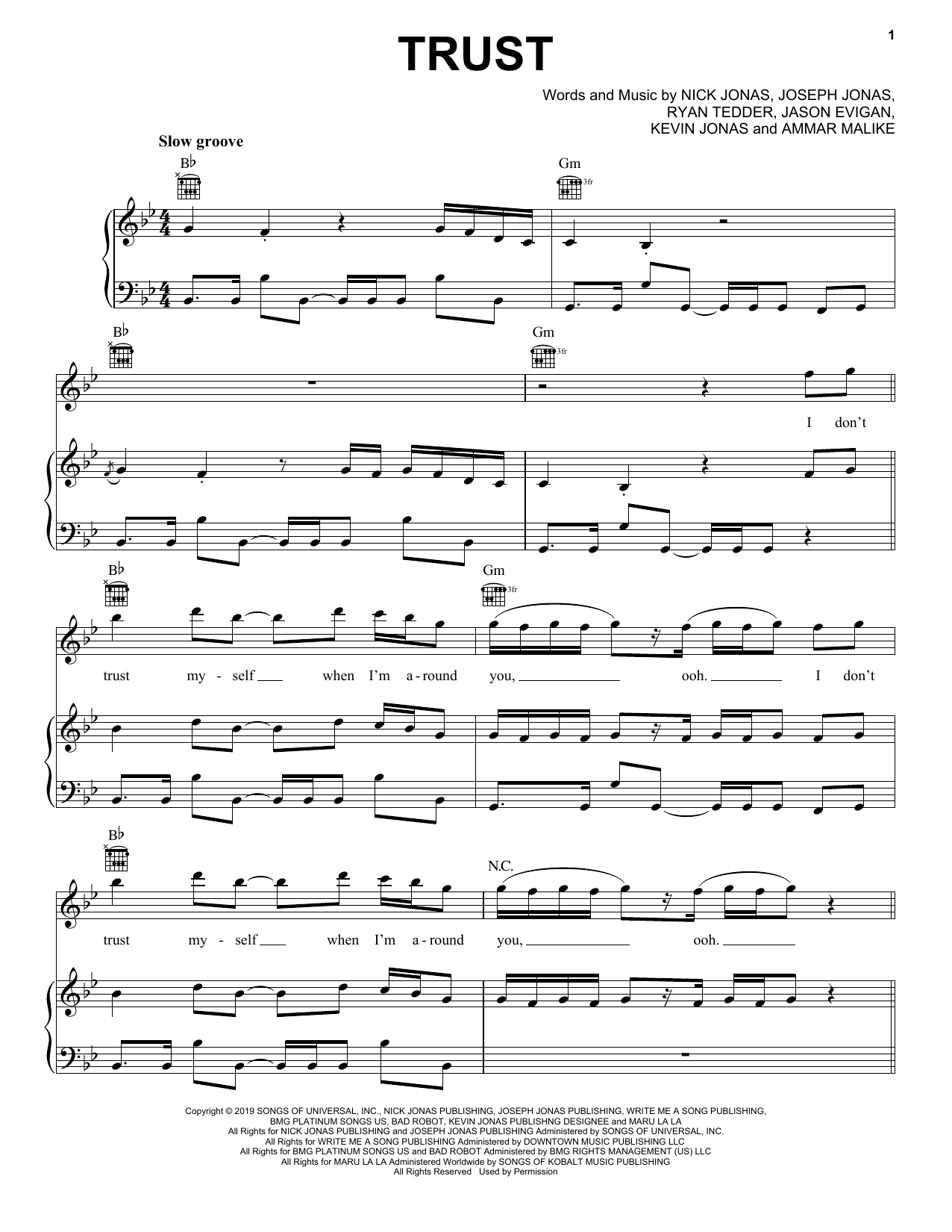 Jonas Brothers Trust sheet music notes and chords. Download Printable PDF.