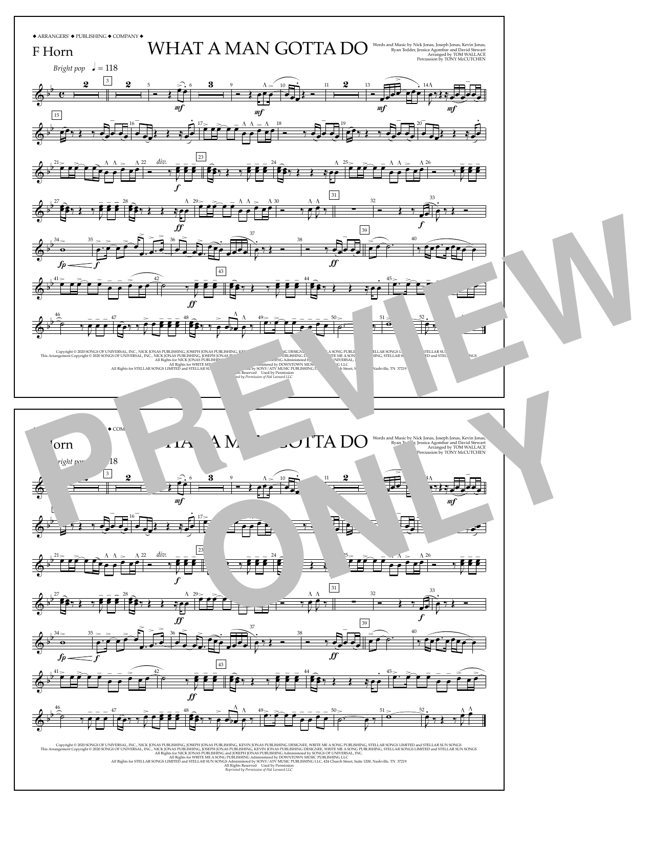 Learn to play Jonas Brothers What a Man Gotta Do (arr. Tom Wallace) - F Horn sheet music for Marching Band in minutes. Price: 7.8900$ Jonas Brothers What a Man Gotta Do (arr. Tom Wallace) - F Horn sheet music notes and chords arranged for Marching Band
