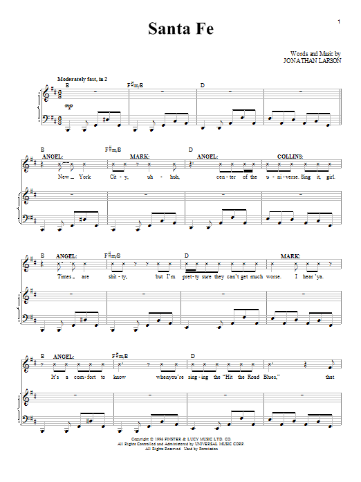 Jonathan Larson Santa Fe sheet music notes and chords. Download Printable PDF.