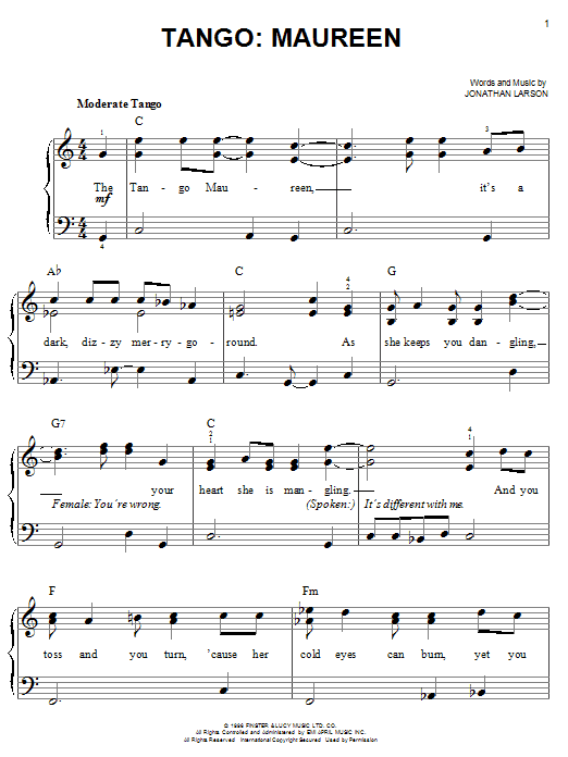 Jonathan Larson Tango: Maureen sheet music notes and chords. Download Printable PDF.