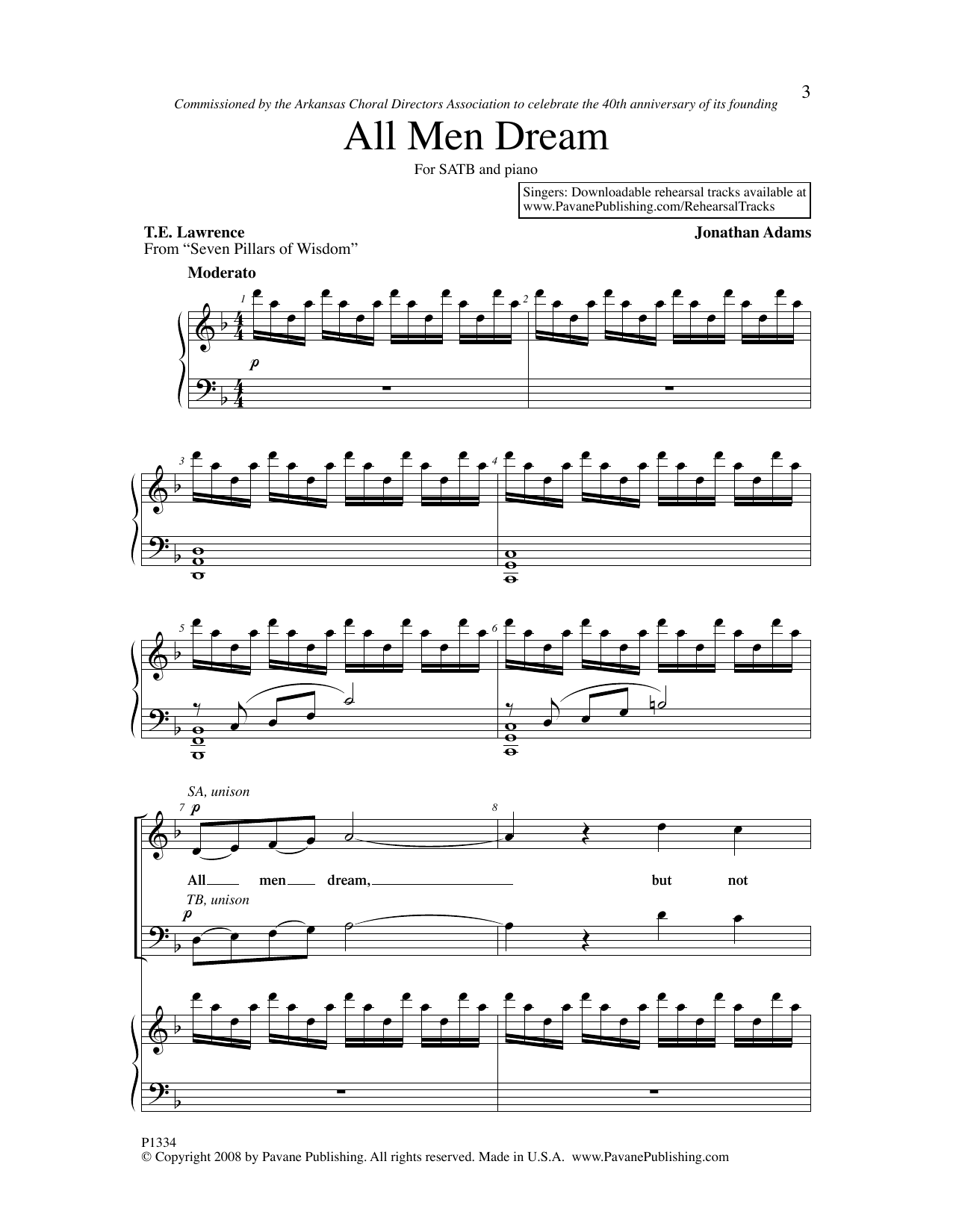 Jonathan Adams All Men Dream sheet music notes and chords. Download Printable PDF.