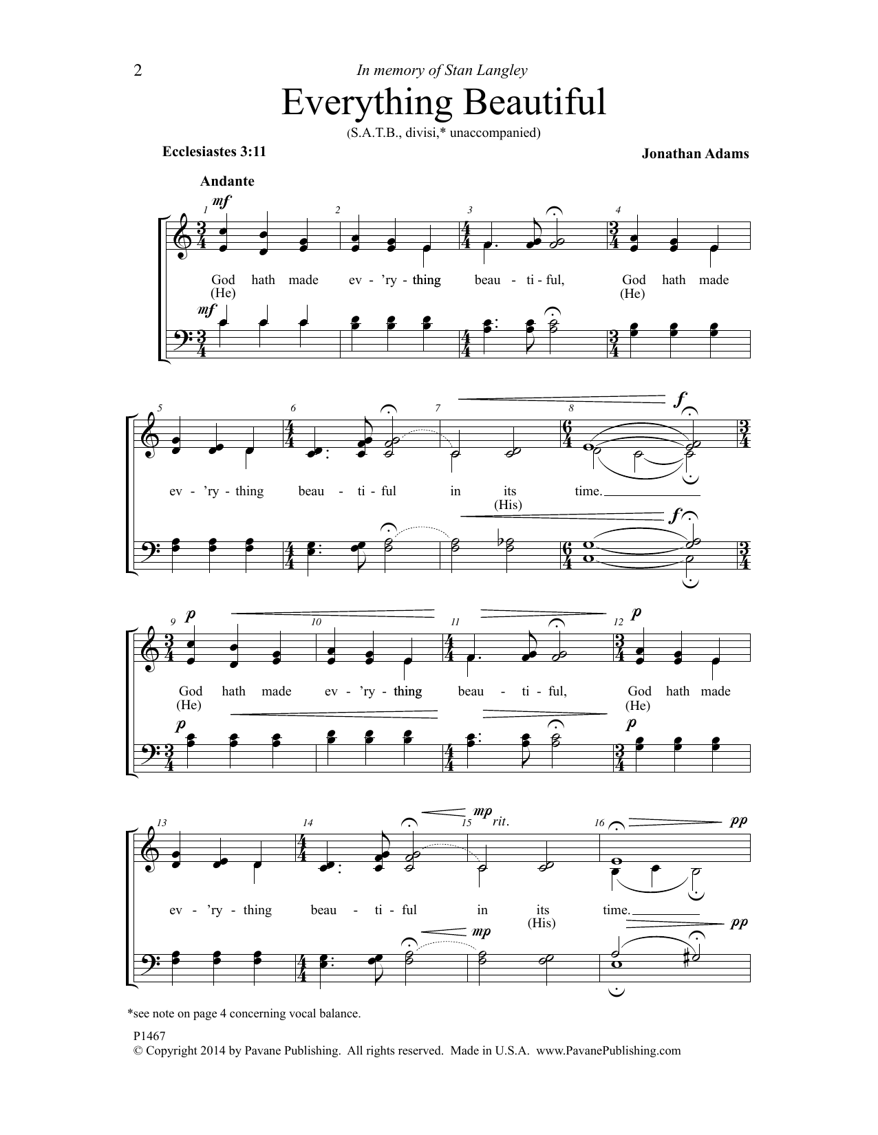 Jonathan Adams Everything Beautiful sheet music notes and chords. Download Printable PDF.