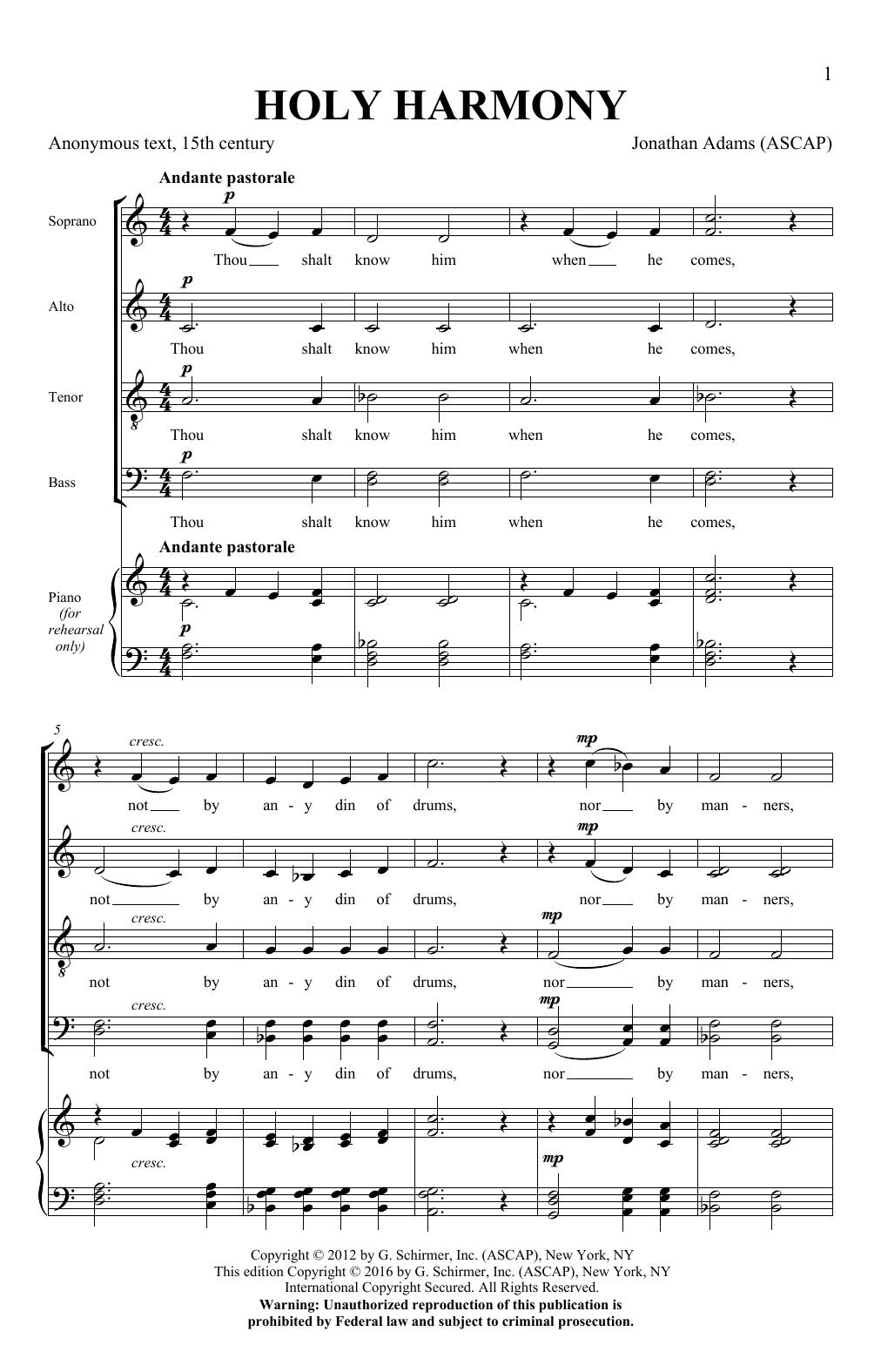 Jonathan Adams Holy Harmony sheet music notes and chords. Download Printable PDF.