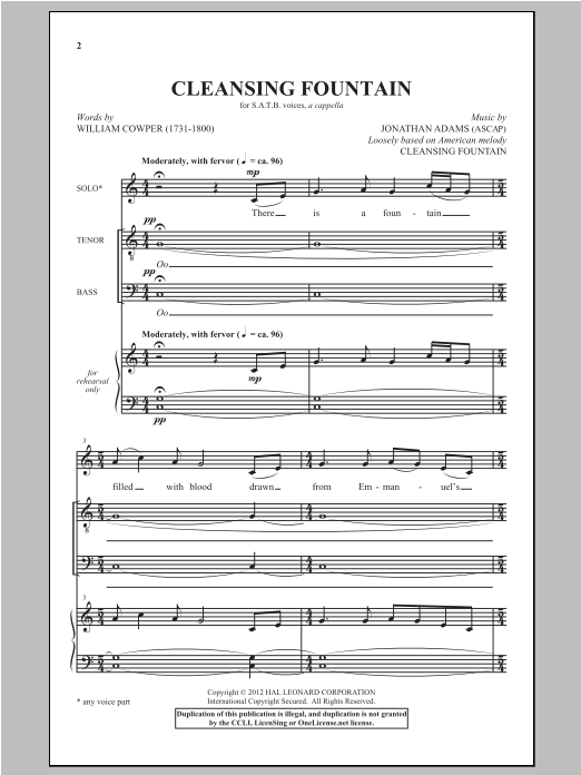 Jonathan Adams Cleansing Fountain sheet music notes and chords arranged for SATB Choir
