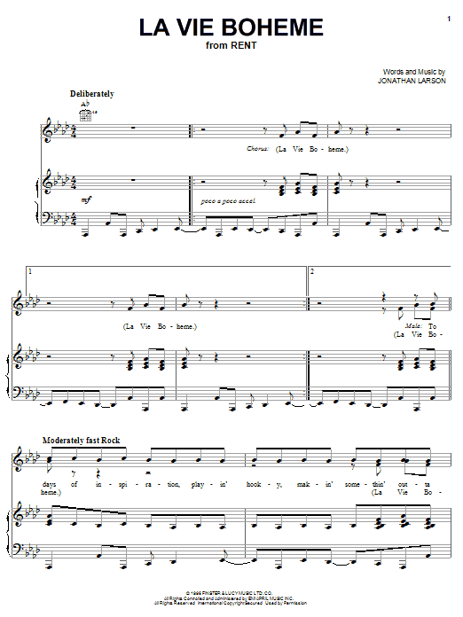 Jonathan Larson La Vie Boheme sheet music notes and chords. Download Printable PDF.