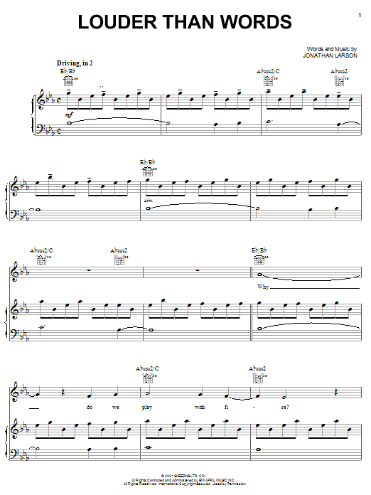Jonathan Larson Louder Than Words sheet music notes and chords. Download Printable PDF.