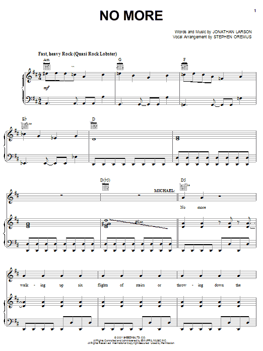 Jonathan Larson No More sheet music notes and chords. Download Printable PDF.