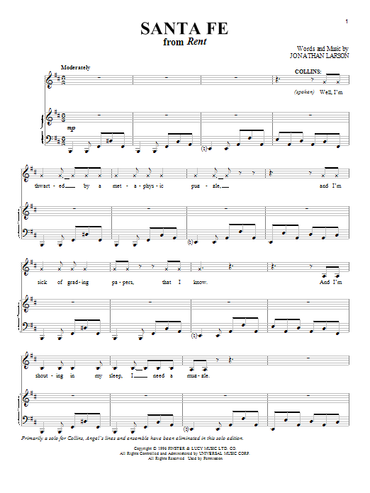 Jonathan Larson Santa Fe sheet music notes and chords. Download Printable PDF.