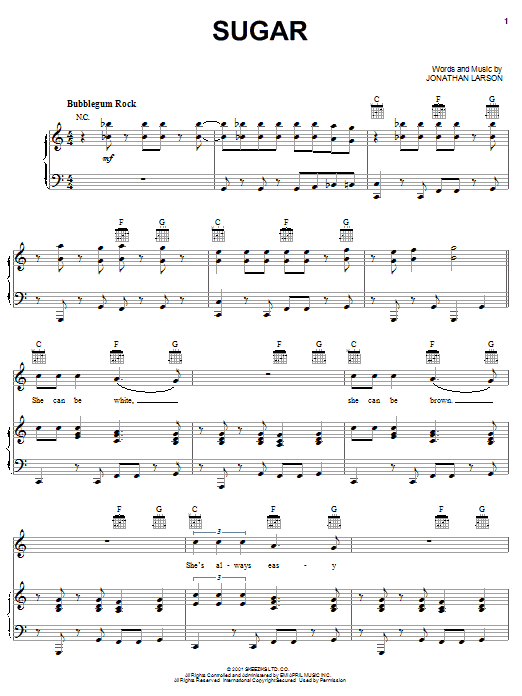 Jonathan Larson Sugar sheet music notes and chords. Download Printable PDF.