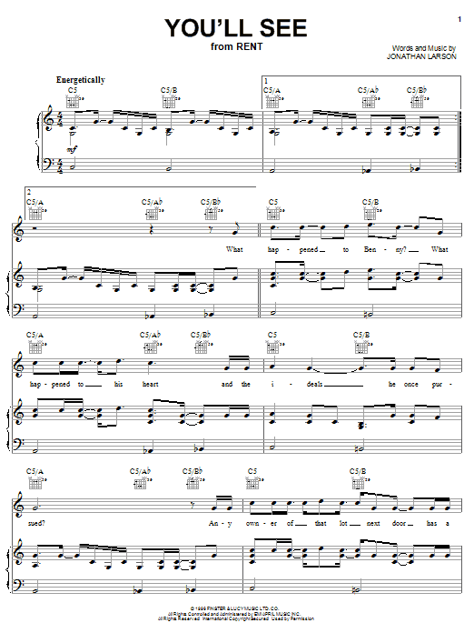 Jonathan Larson You'll See sheet music notes and chords. Download Printable PDF.