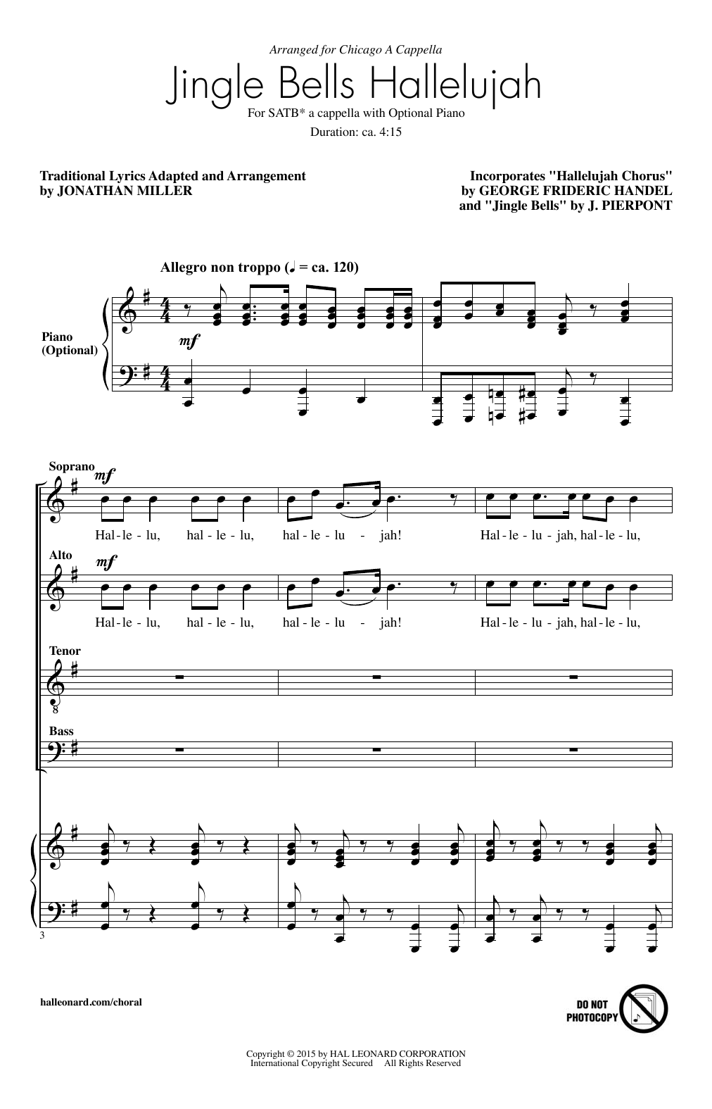 Jonathan Miller Jingle Bell Hallelujah sheet music notes and chords. Download Printable PDF.