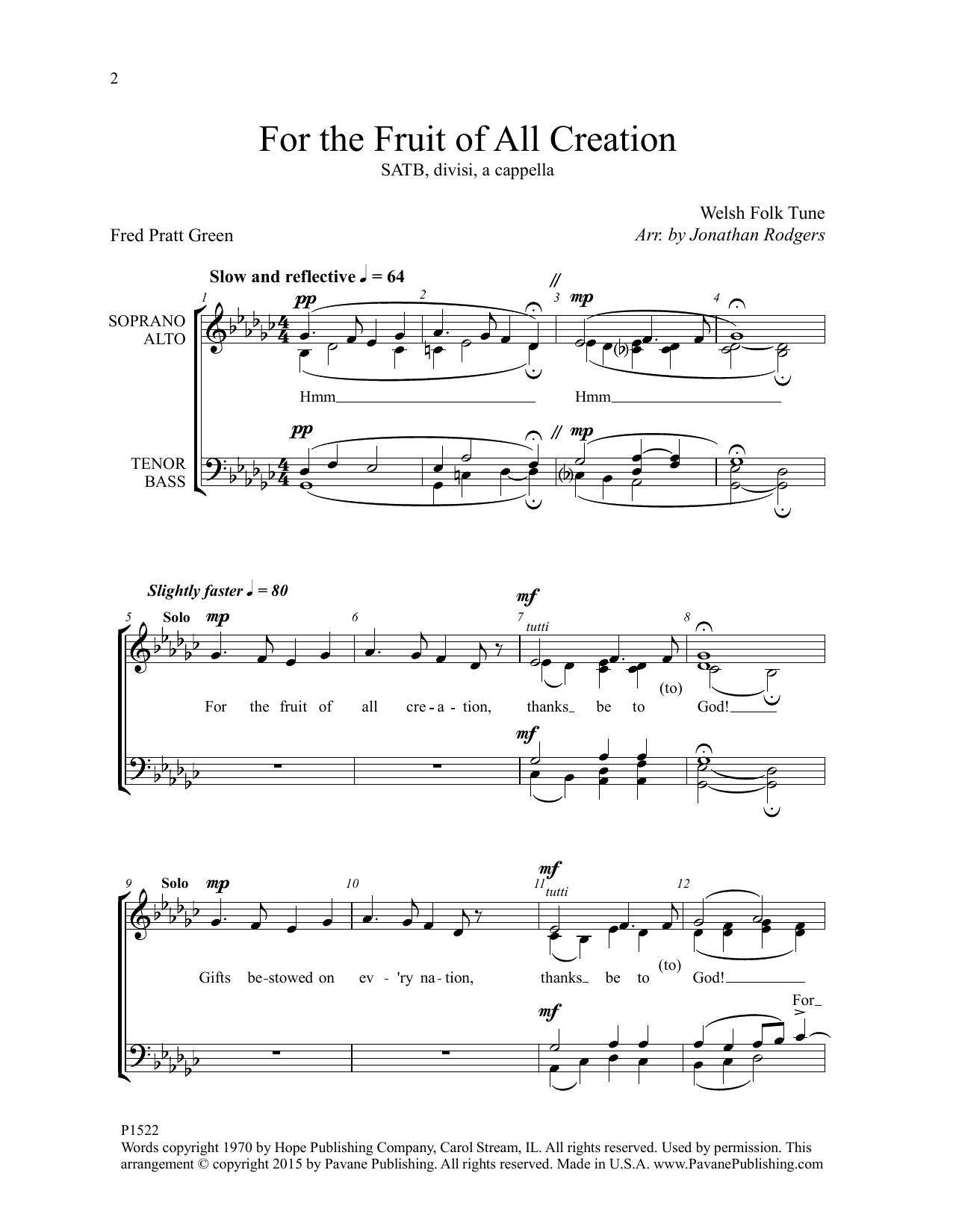 Jonathan Rodgers 'For the Fruit of All Creation' Sheet Music, Chords