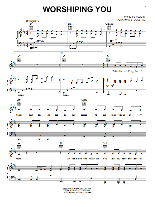 Jonathan Stockstill Worshiping You sheet music notes and chords. Download Printable PDF.