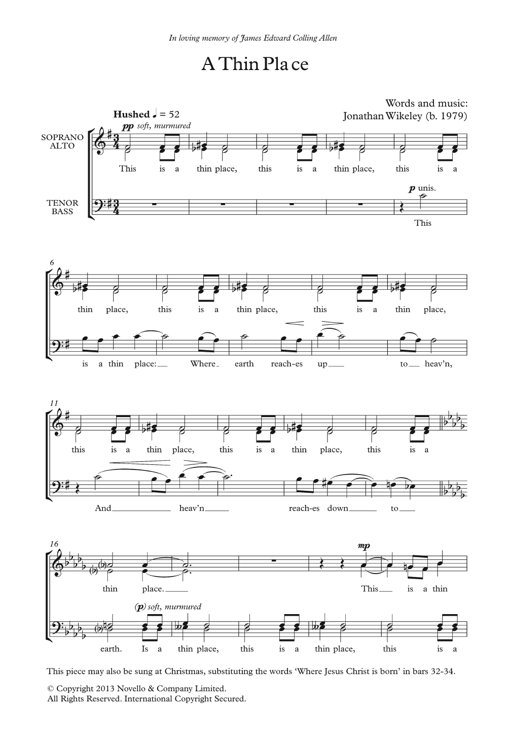 Jonathan Wikeley A Thin Place sheet music notes and chords. Download Printable PDF.