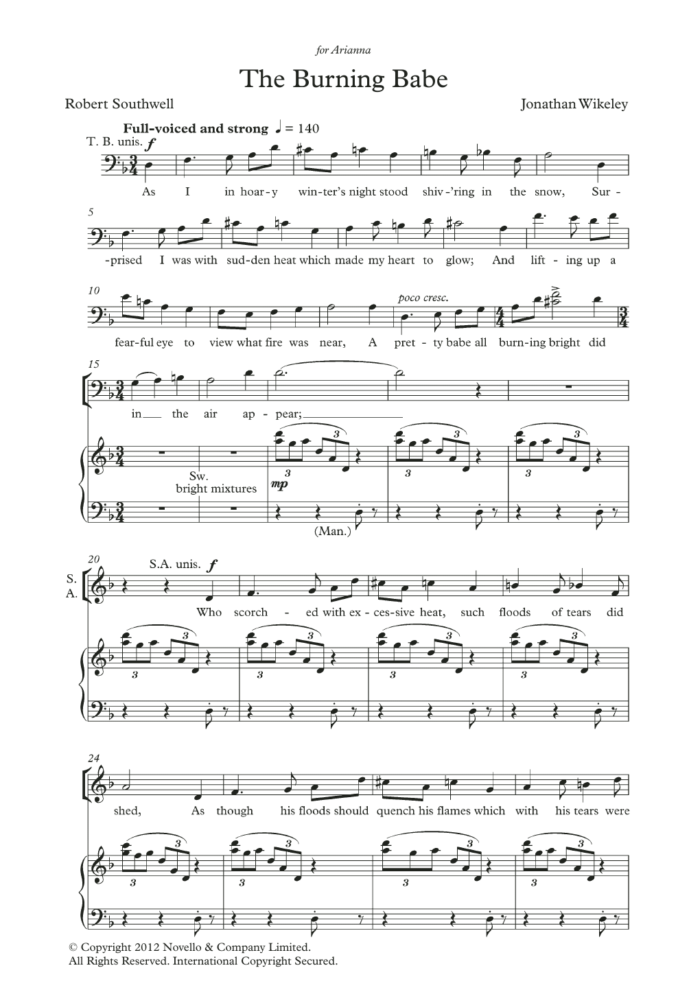 Jonathan Wikeley The Burning Babe sheet music notes and chords. Download Printable PDF.