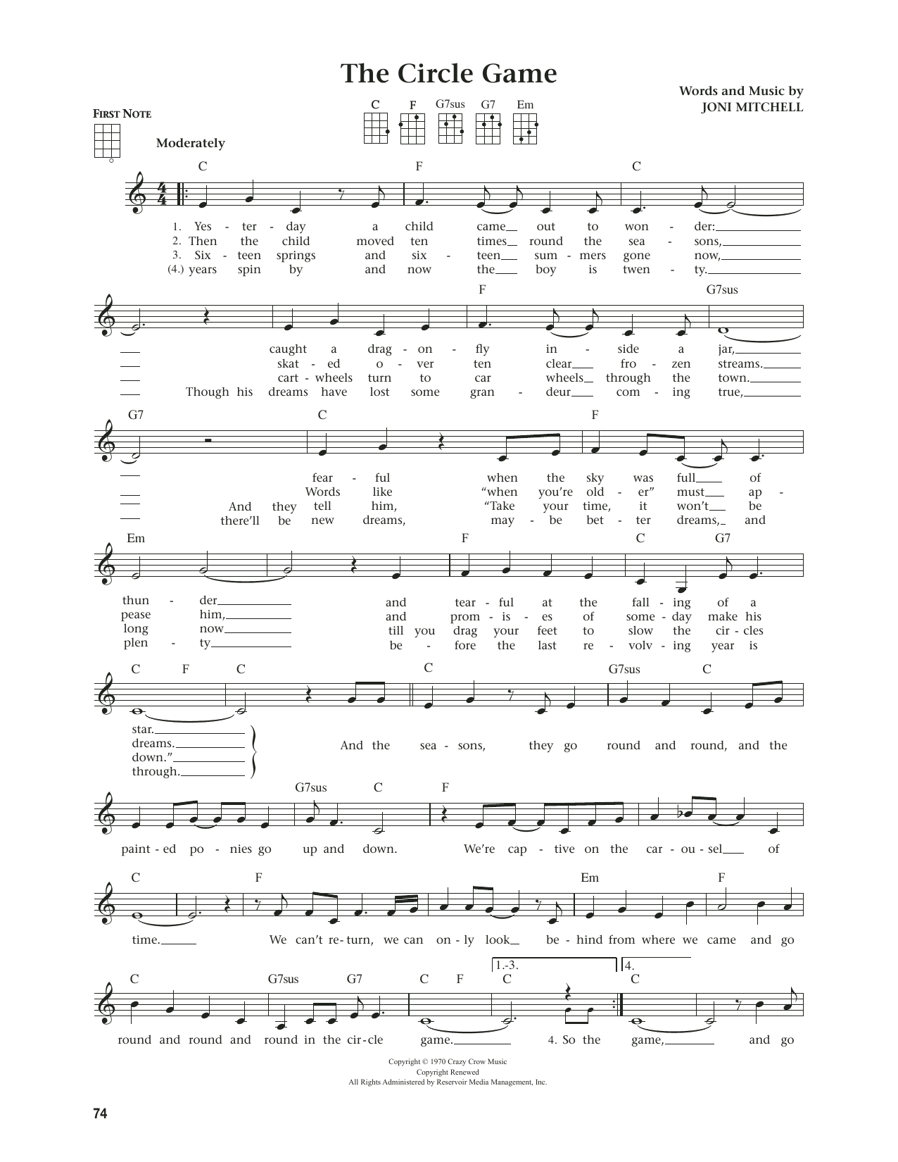 Joni Mitchell The Circle Game (from The Daily Ukulele) (arr. Jim Beloff) sheet music notes and chords. Download Printable PDF.