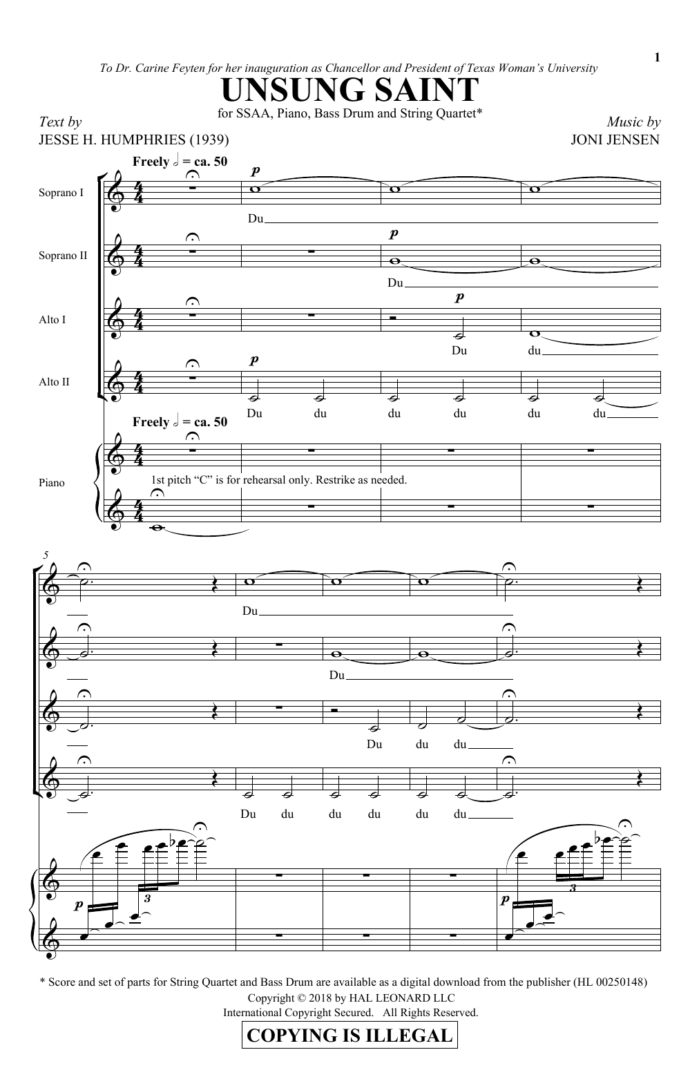 Joni Jensen Unsung Saint sheet music notes and chords. Download Printable PDF.