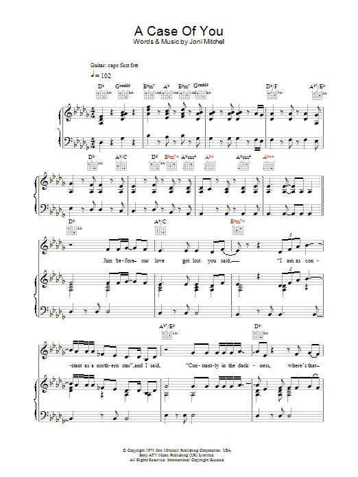 Joni Mitchell A Case Of You Sheet Music Pdf Notes Chords Folk
