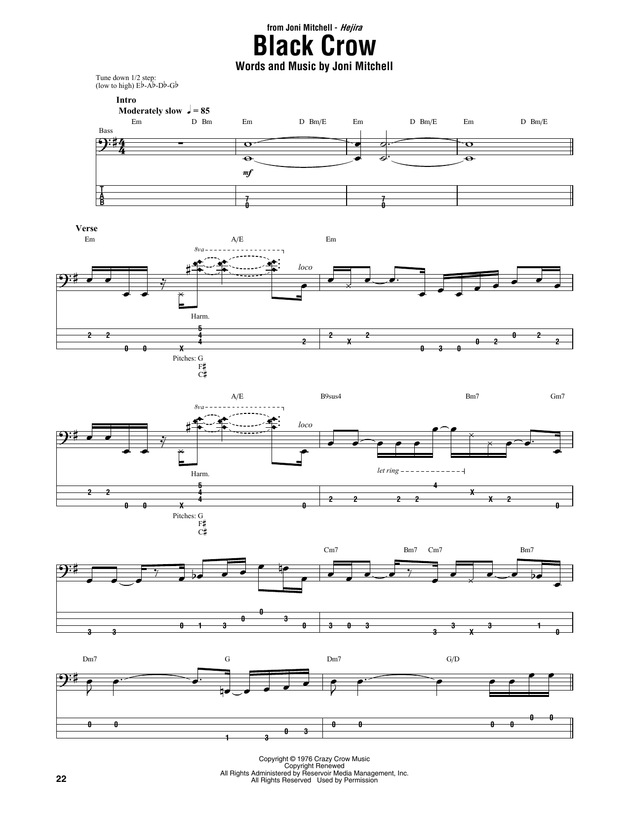 Joni Mitchell Black Crow sheet music notes and chords. Download Printable PDF.