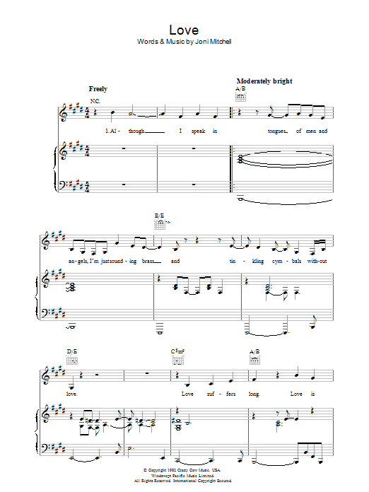 Joni Mitchell Love sheet music notes and chords. Download Printable PDF.