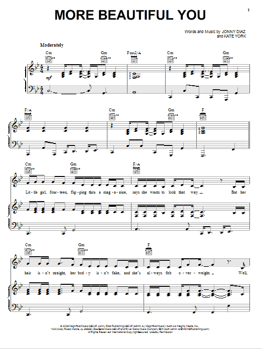 Learn to play Jonny Diaz More Beautiful You sheet music for Piano, Vocal & Guitar (Right-Hand Melody) in minutes. Jonny Diaz More Beautiful You sheet music notes and chords. Download Printable PDF.