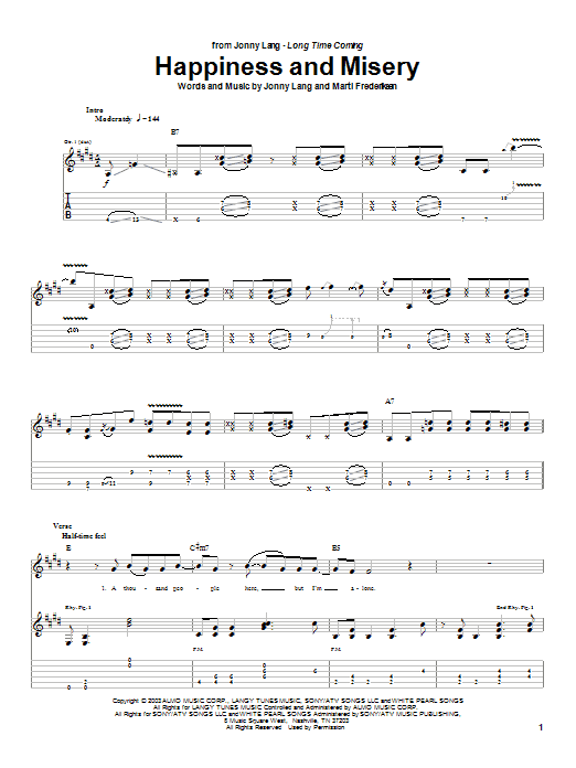 Jonny Lang Happiness And Misery sheet music notes and chords. Download Printable PDF.