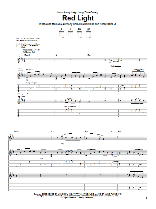 Jonny Lang Red Light sheet music notes and chords. Download Printable PDF.
