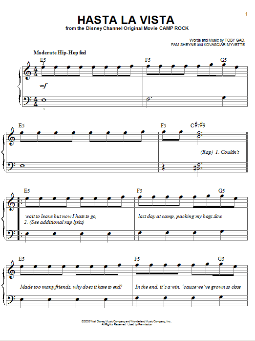 Jordan Francis Hasta La Vista sheet music notes and chords arranged for Easy Piano