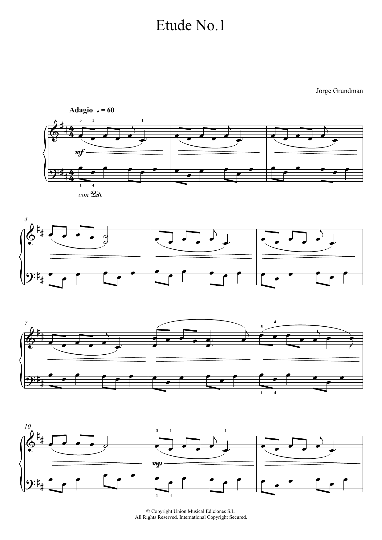 Learn to play Jorge Grundman Etude No. 1 sheet music for Piano Solo in minutes. Price: 6.9900$ Jorge Grundman Etude No. 1 sheet music notes and chords arranged for Piano Solo