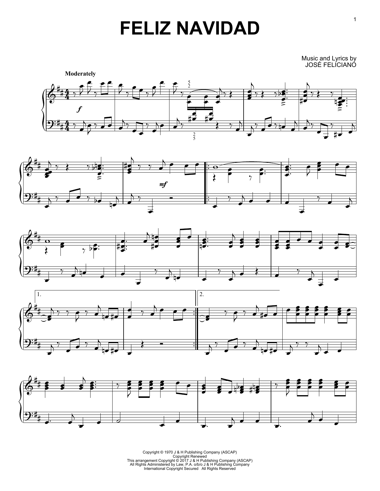 Jose Feliciano Feliz Navidad [Jazz version] sheet music notes and chords. Download Printable PDF.