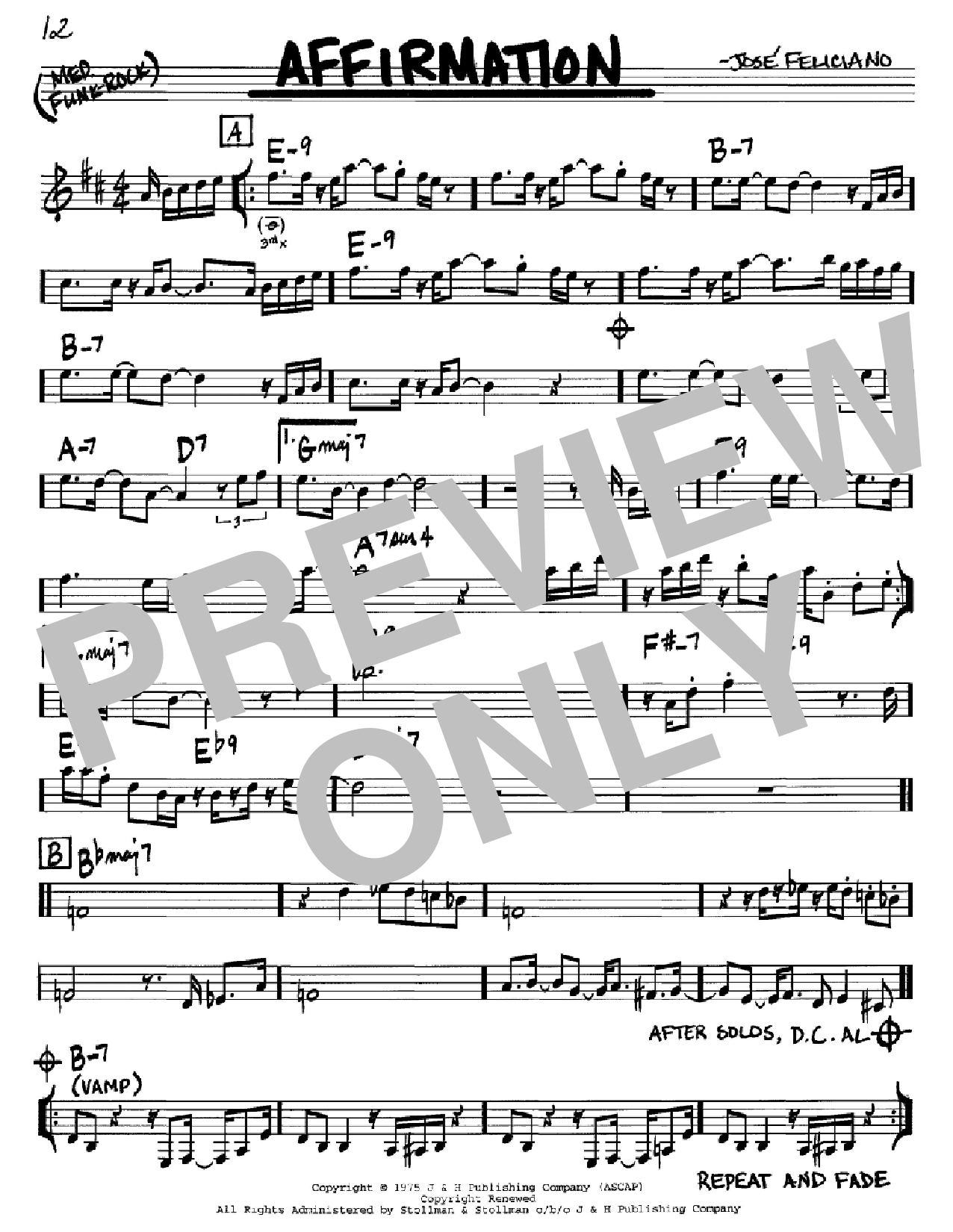 Jose Feliciano Affirmation sheet music notes and chords. Download Printable PDF.