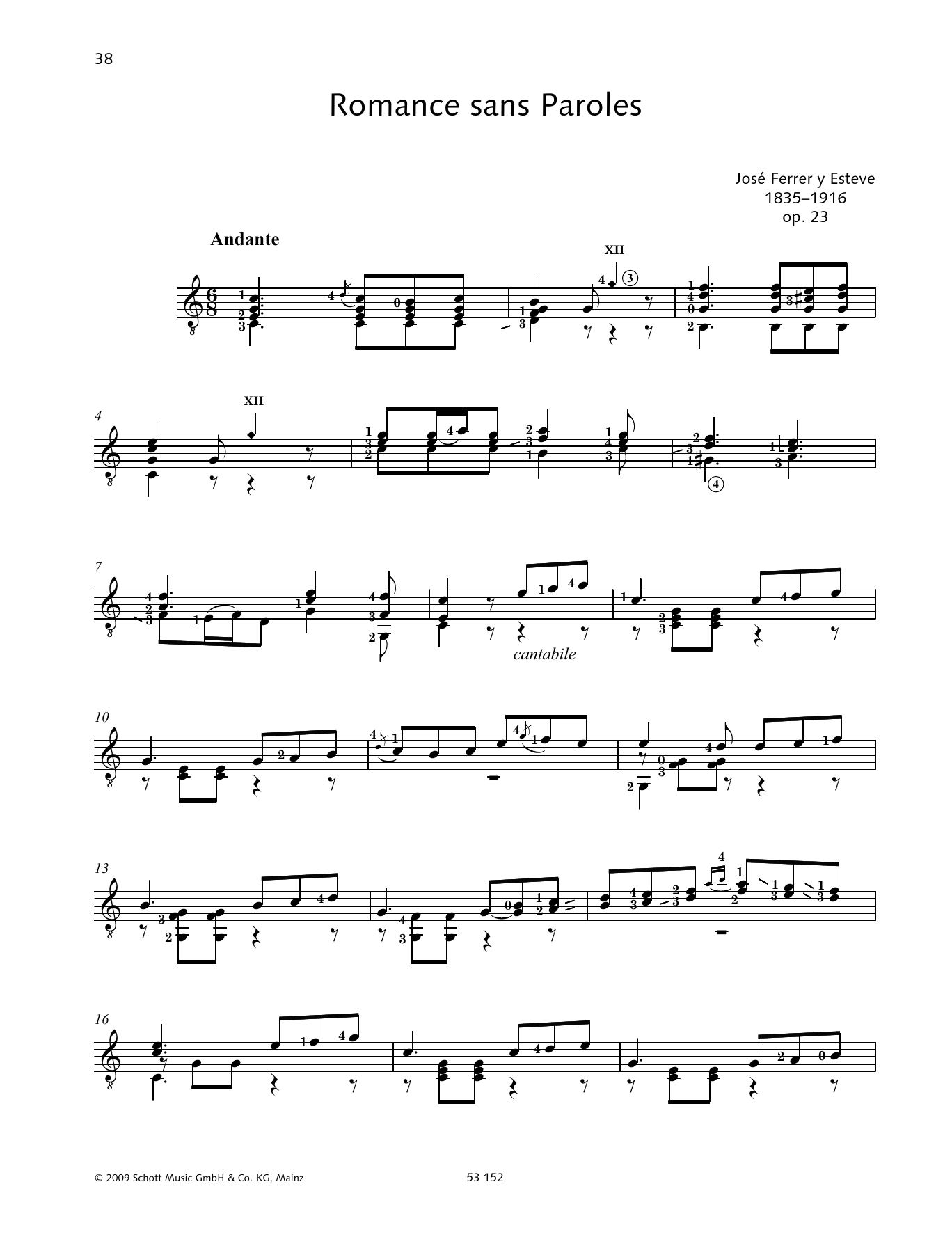 Jose Ferrer Romance sans Paroles sheet music notes and chords. Download Printable PDF.