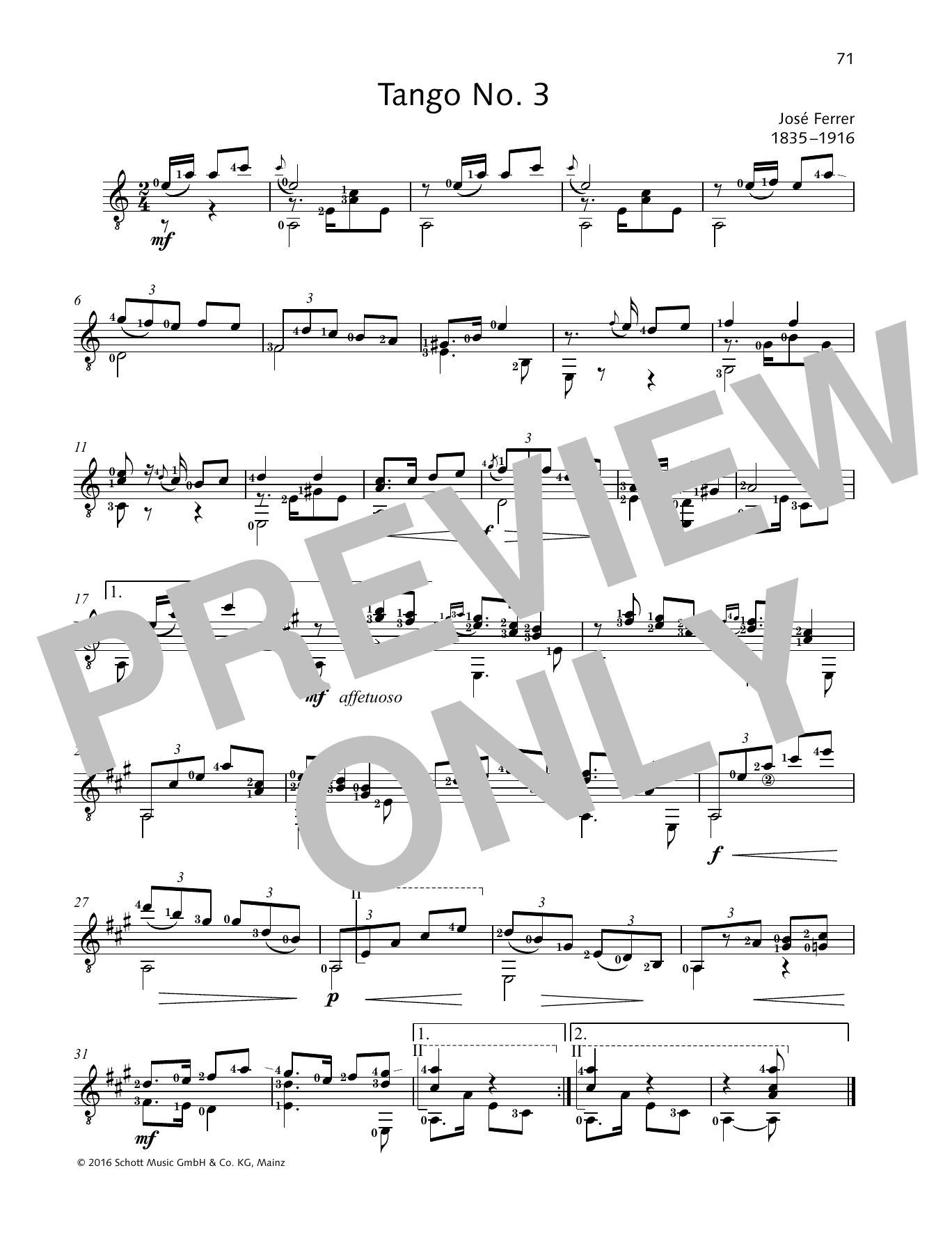 Jose Ferrer Tango No. 3 sheet music notes and chords. Download Printable PDF.