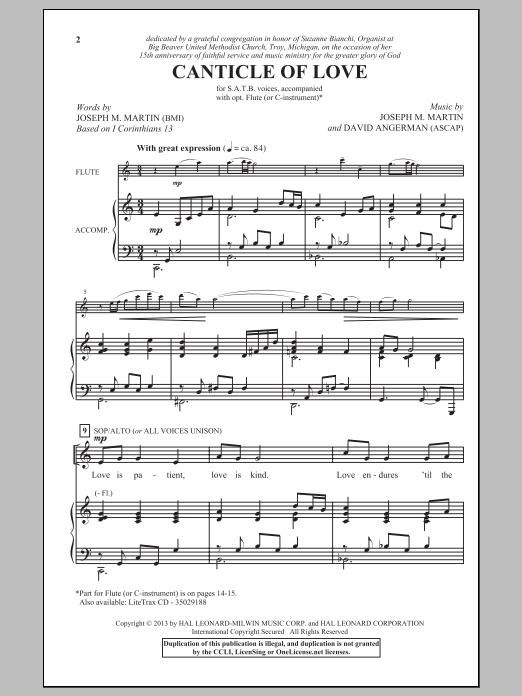 Joseph M. Martin Canticle Of Love sheet music notes and chords. Download Printable PDF.