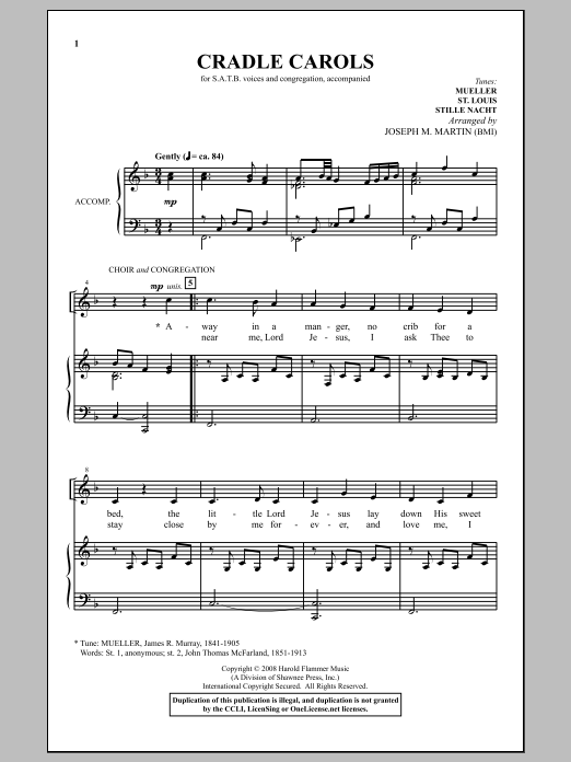 Joseph Martin Cradle Carols From Carols For Choir And Congregation Sheet Music And Chords For 5177