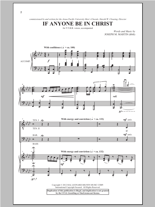Learn to play Joseph M. Martin If Anyone Be In Christ sheet music for TTBB Choir in minutes. Price: 3.9900$ Joseph M. Martin If Anyone Be In Christ sheet music notes and chords arranged for TTBB Choir