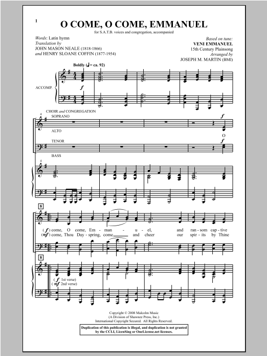 Learn to play Joseph M. Martin O Come, O Come, Emmanuel (from Carols For Choir And Congregation) sheet music for SATB Choir in minutes. Price: 3.7900$ Joseph M. Martin O Come, O Come, Emmanuel (from Carols For Choir And Congregation) sheet music notes and chords arranged for SATB Choir