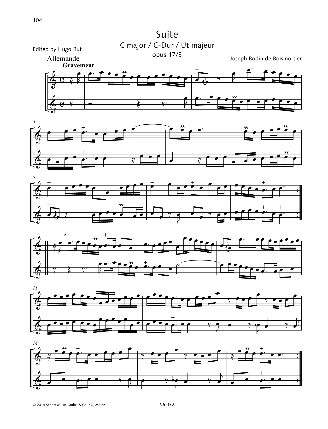 Learn to play Joseph Bodin De Boismortier Suite C Major sheet music for Woodwind Ensemble in minutes. Price: 4.4900$ Joseph Bodin De Boismortier Suite C Major sheet music notes and chords arranged for Woodwind Ensemble