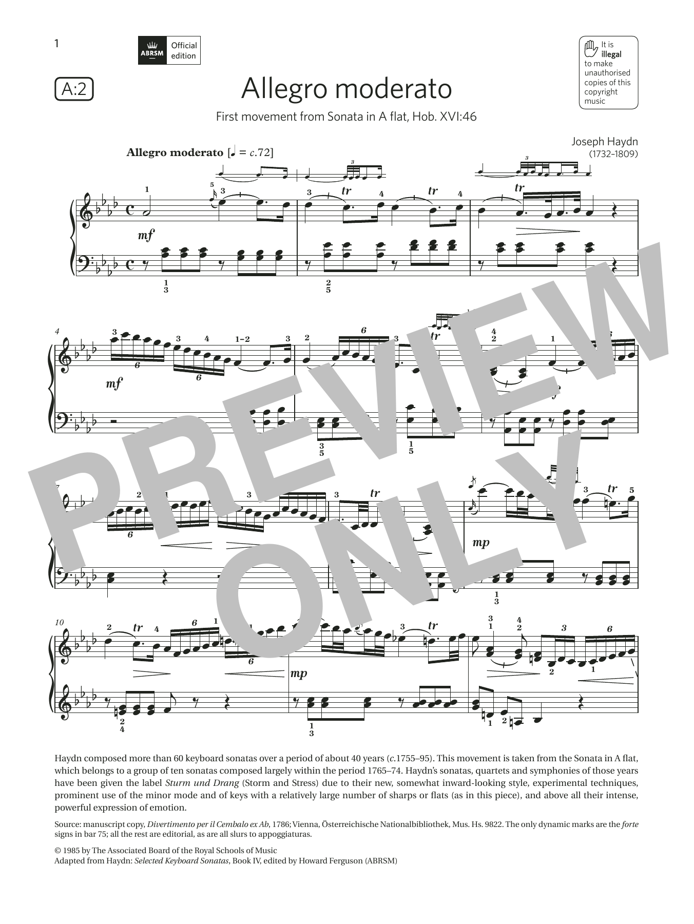 Learn to play Joseph Haydn Allegro moderato (Grade 8, list A2, from the ABRSM Piano Syllabus 2021 & 2022) sheet music for Piano Solo in minutes. Price: 6.9900$ Joseph Haydn Allegro moderato (Grade 8, list A2, from the ABRSM Piano Syllabus 2021 & 2022) sheet music notes and chords arranged for Piano Solo