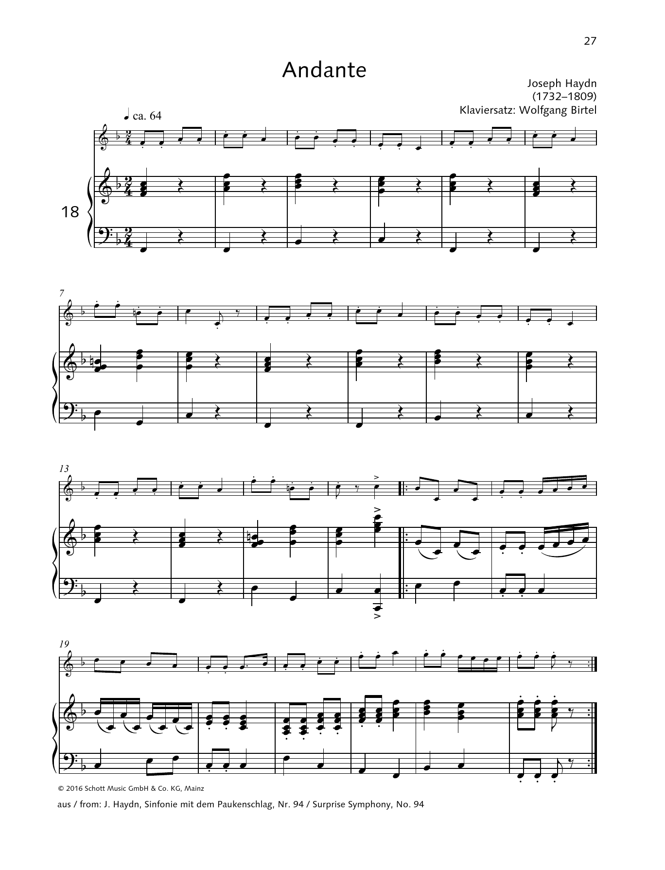 Joseph Haydn Andante sheet music notes and chords. Download Printable PDF.