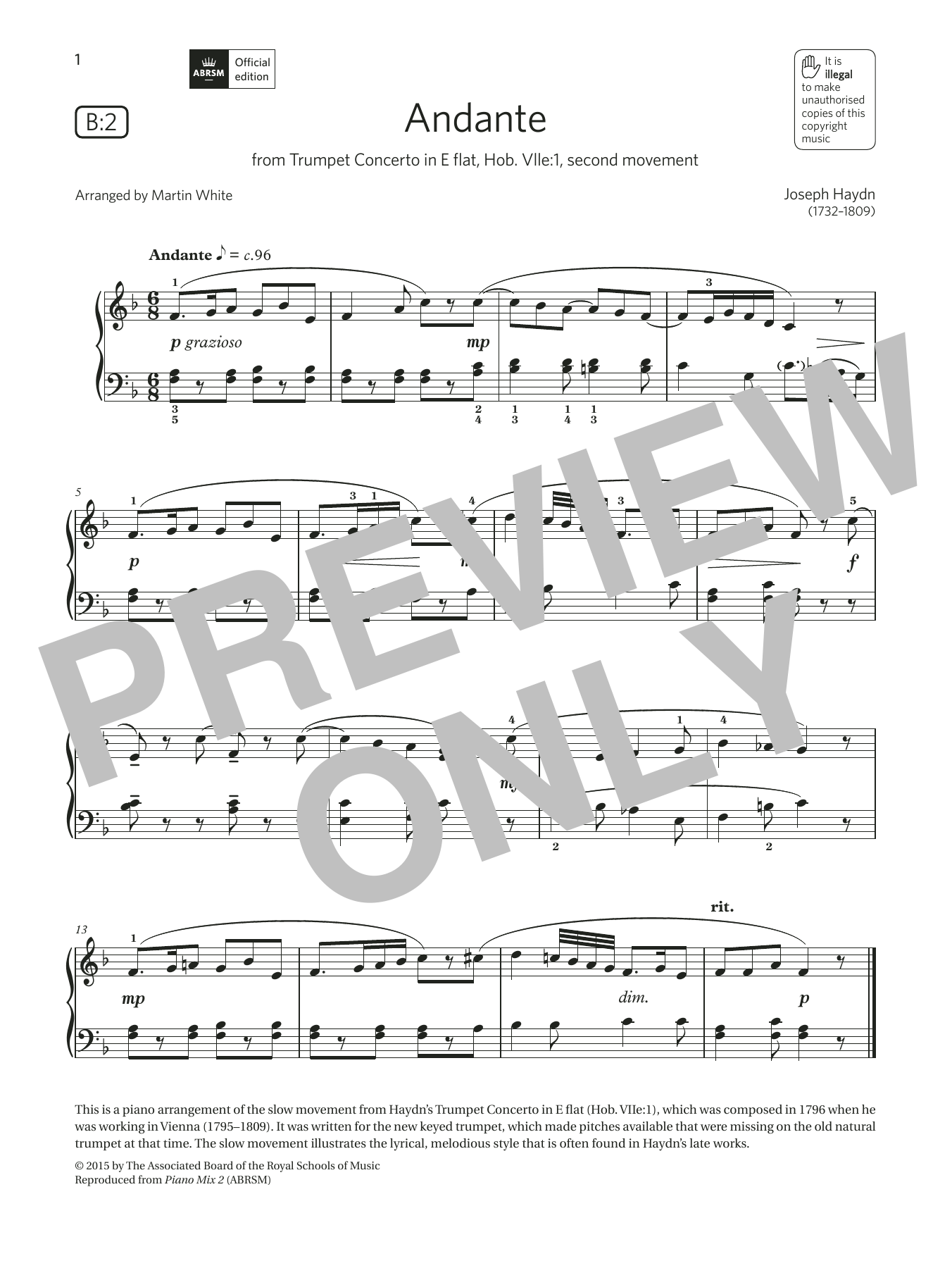 Learn to play Joseph Haydn Andante (Grade 3, list B2, from the ABRSM Piano Syllabus 2021 & 2022) sheet music for Piano Solo in minutes. Price: 4.4900$ Joseph Haydn Andante (Grade 3, list B2, from the ABRSM Piano Syllabus 2021 & 2022) sheet music notes and chords arranged for Piano Solo