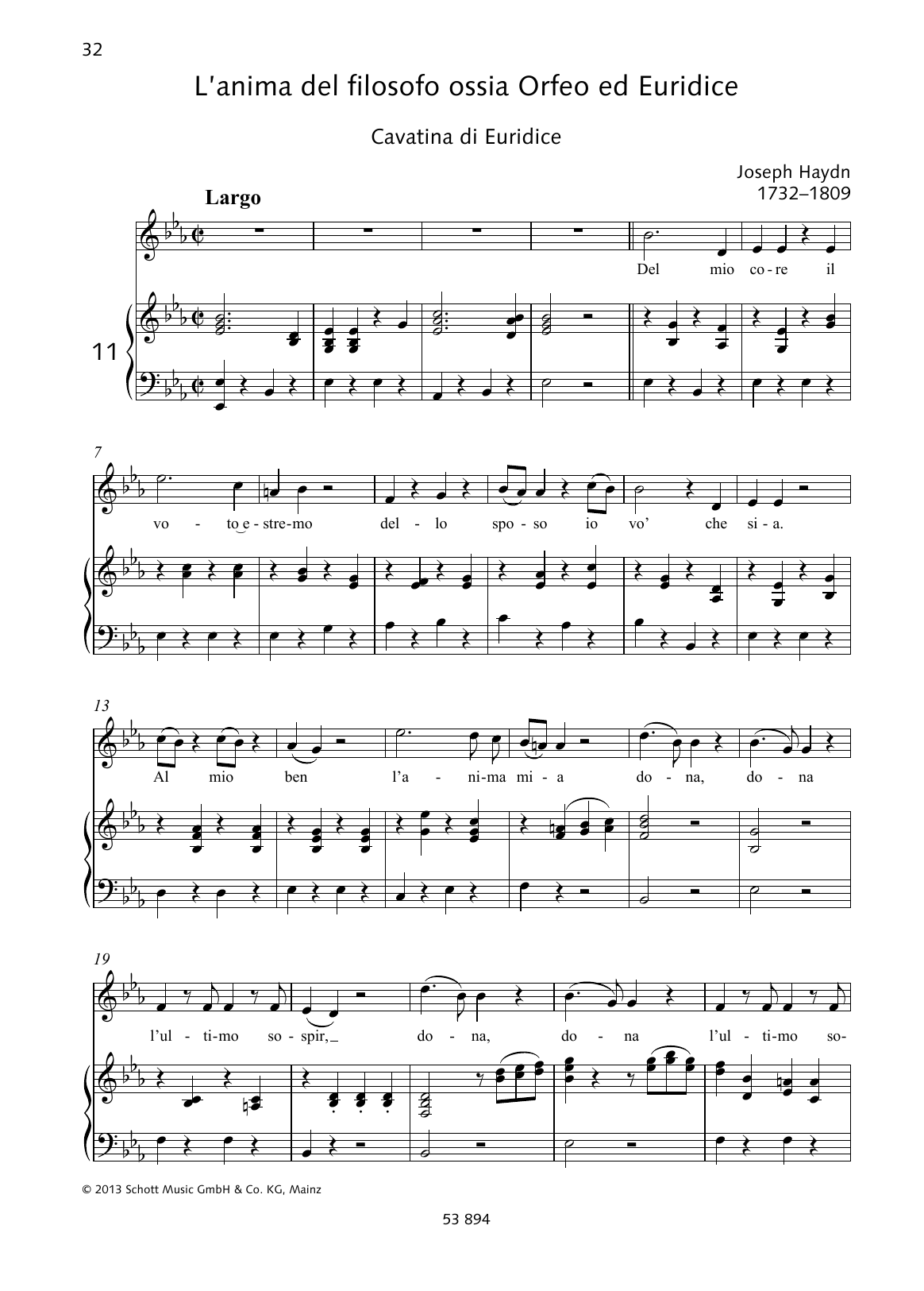 Joseph Haydn Del mio core sheet music notes and chords arranged for Piano & Vocal