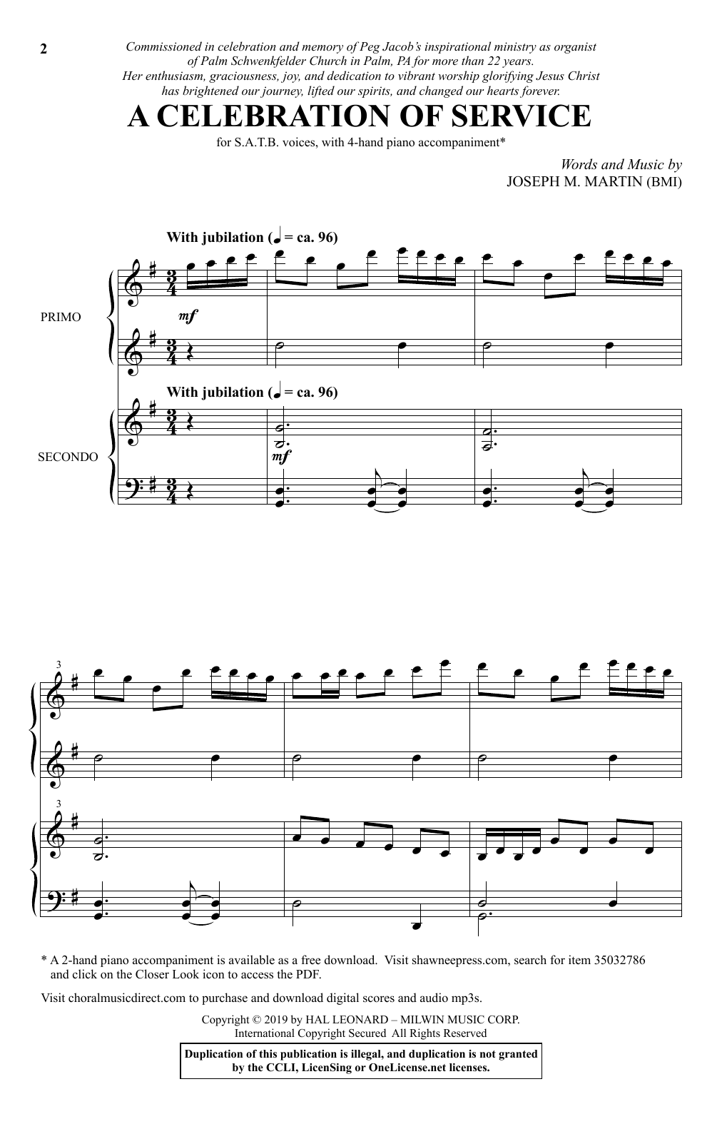 Learn to play Joseph M. Martin A Celebration Of Service sheet music for SATB Choir in minutes. Price: 3.9900$ Joseph M. Martin A Celebration Of Service sheet music notes and chords arranged for SATB Choir