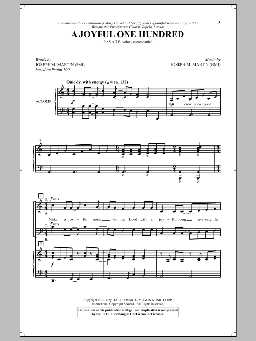 Learn to play Joseph M. Martin A Joyful One Hundred sheet music for SATB Choir in minutes. Price: 3.9900$ Joseph M. Martin A Joyful One Hundred sheet music notes and chords arranged for SATB Choir